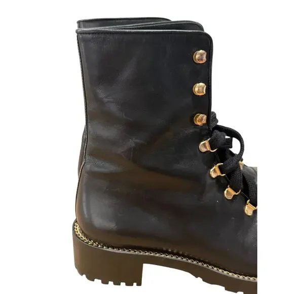 Stuart Weitzman Kolbie Black Leather Chain Combat Boot 39 Black